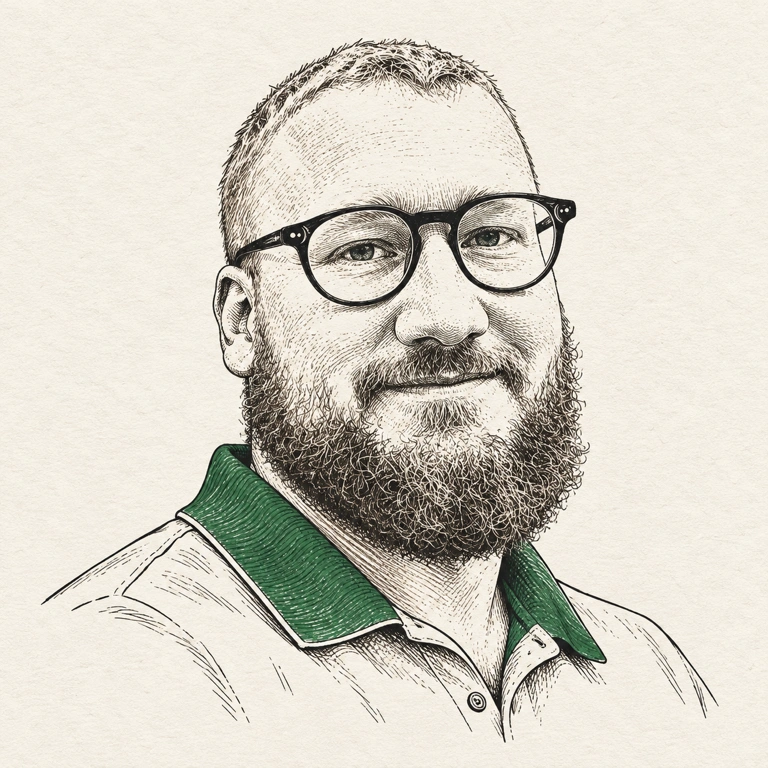 Pen-and-ink portrait of Nathan, founder of Pinli