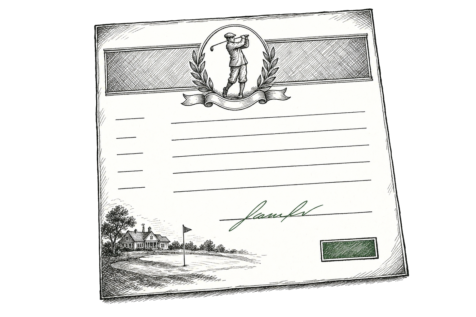 Pen-and-ink illustration of a tournament registration form with a signed signature line